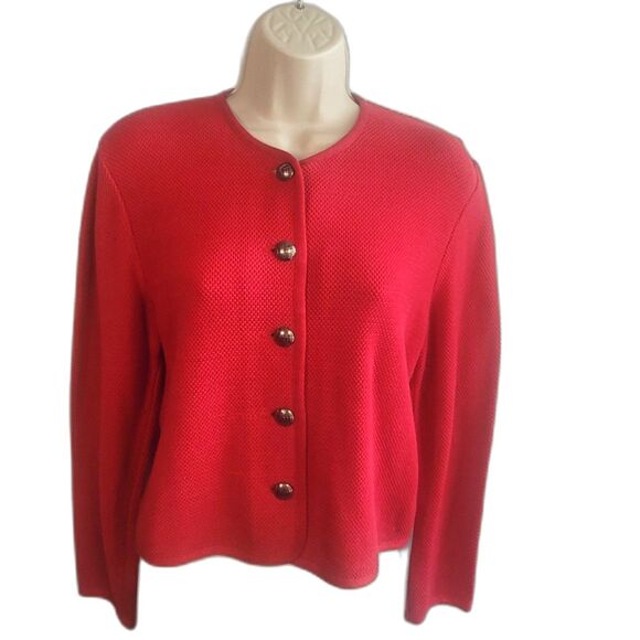 Vintage GEIGER 100% Cotton Red Spring Cardigan Sweater Jacket  Size 34  US XS S - Picture 1 of 9